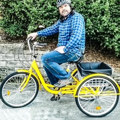Triciclo Adulto Triciclo Adulto 24" Velocidad 3 Ruedas Amarillo Bicicletas con Cesta Extraíble Foto 1 de 4