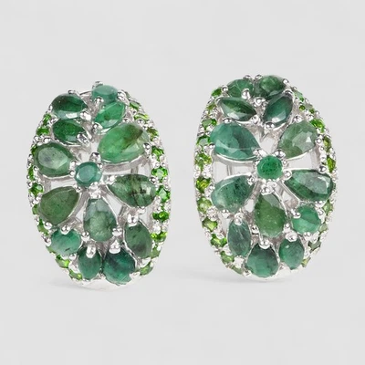 Glitzy Green Emerald Earrings 925 Sterling Silver Handmade Finish Fine Jewelry - Image 1 of 4