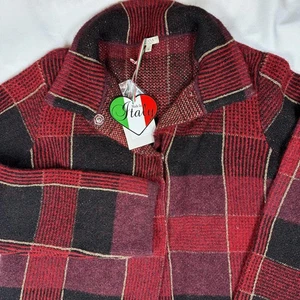 NWT women's "ORIANA" plaid long sweater -  (Made in Italy) - size Medium - Picture 1 of 7
