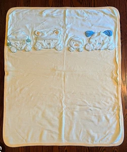 Carter's Coperta Bambino Cucciolo Cane Orso Anatra Agnello Giallo Bianco Rigato Cotone - Foto 1 di 5