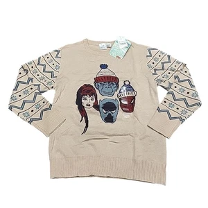 Disney 100 Boys Marvel Holiday Printed Pullover Sweater Top Large Size Beige - Picture 1 of 10
