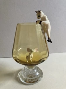 Vintage Cat + mouse In Brandy Glass 1960s Kitsch - Picture 1 of 23