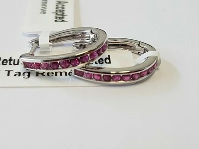 Great Offer..! 1.00 Ct AAA Round Ruby Channel Set Hoop Earrings in White Gold - Image 1 of 4