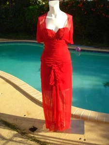 VINTAGE San Carlin ROT SEIDE RAFFUNG & SCHLEIFE DETAILS ÄRMELLOS COCKTAILKLEID Gr. 6 - Bild 1 von 9