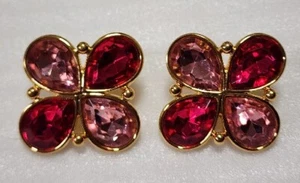 Napier Signed Large Runway Hot & Pale Pink Flower Screw Back Earrings A-551 - Picture 1 of 9