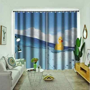 Little yellow duck floating on water Printing 3D Blockout Curtains Fabric Window - Bild 1 von 8