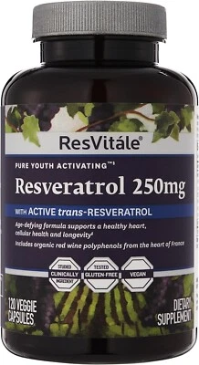 ResVitále Resveratrol 250 mg - Suplemento de resveratrol para hombres y mujeres - 120 cápsulas Foto 1 de 4