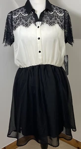 Almost Famous Shirt Dress Black & White Size L Eyelash Lace Trim *No Belt BNWT - Picture 1 of 9