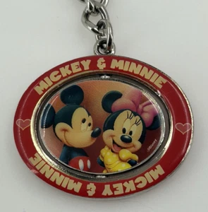 Disney Mickey & Minnie Keychain Keyring Spinner Metal Red Enamel Fob - Picture 1 of 5