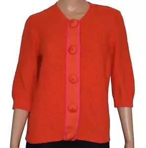 BODEN Santorini Orange Chunky Knit 3/4 Sleeve Cotton Cardigan Size 12 - Picture 1 of 7