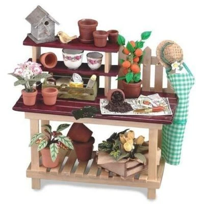 Dolls House Potting Bench with Flowers Plant Pots Tools & Accessories Reutter - Image 1 of 4