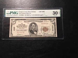 National Bank Note Englewood NJ PMG30 Vf EPQ Not On The Market Often. - Picture 1 of 2