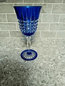 Cut to Clear Cobalt Blue Crystal Water Wine Goblet - Picture 1 of 5