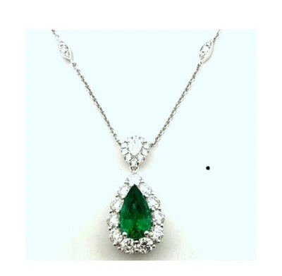2.50Ct Pear Cut Green Emerald Lab-Created Women's Necklace 14K White Gold Plated - Image 1 of 4