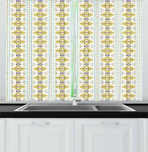 Ethnic Geometry Kitchen Curtains 2 Panel Set Window Drapes 55" X 39" Ambesonne - Picture 1 of 11
