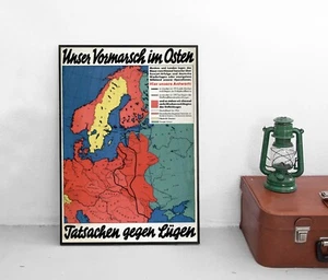 Poster Landkarte Unser Vormarsch im Ostenn Weltkrieg Plakat Wehrmacht Ostfront - Picture 1 of 3