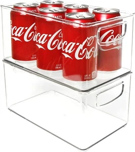 2 Pack Fridge Storage Boxes Re-usable Organizer Container Bin Clear 25 x15x 13CM - Picture 1 of 4