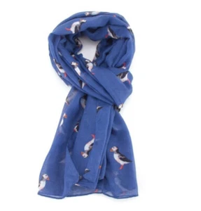 Papageientaucher Schal Damen dunkelblau Tuch großer Druck Halstuch Vögel Wildtiere Tiere Meer - Bild 1 von 2