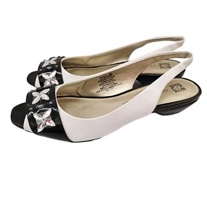 Anne Klein iFlex Aklusita 9M White & Black Leather Slingback Heels With Crystal - Picture 1 of 12