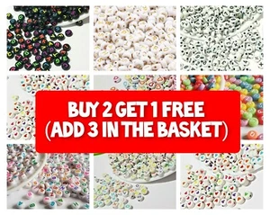 100/200 Pcs Alphabet Letter Mixed Color Beads Flat For Jewelery Making Xmas Gift - Picture 1 of 145