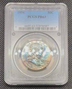 1954 50c Franklin Half Dollar PR63 Proof Rainbow Toned - Picture 1 of 4