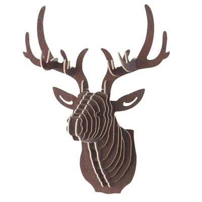 Hirschkopf Geweih 3D Holz Hirschkopf Wanddeko Hirschgeweih Deko Weihnacht Hol... - Bild 1 von 4