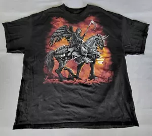 Men's Liquid Blue Graphic T-shirt 2XL Grim Reaper 2014 Horse Very Good Condition - Picture 1 of 6