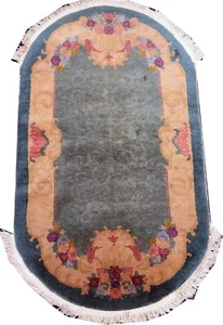Alfombra china Art Deco ovalada vintage de 3' x 4' - Imagen 1 de 4
