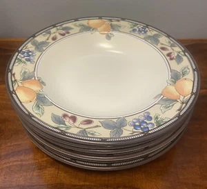NEW Set of 6 MIKASA Intaglio Garden Harvest Rimmed Soup Pasta Bowls Fruit CAC29 - Picture 1 of 5