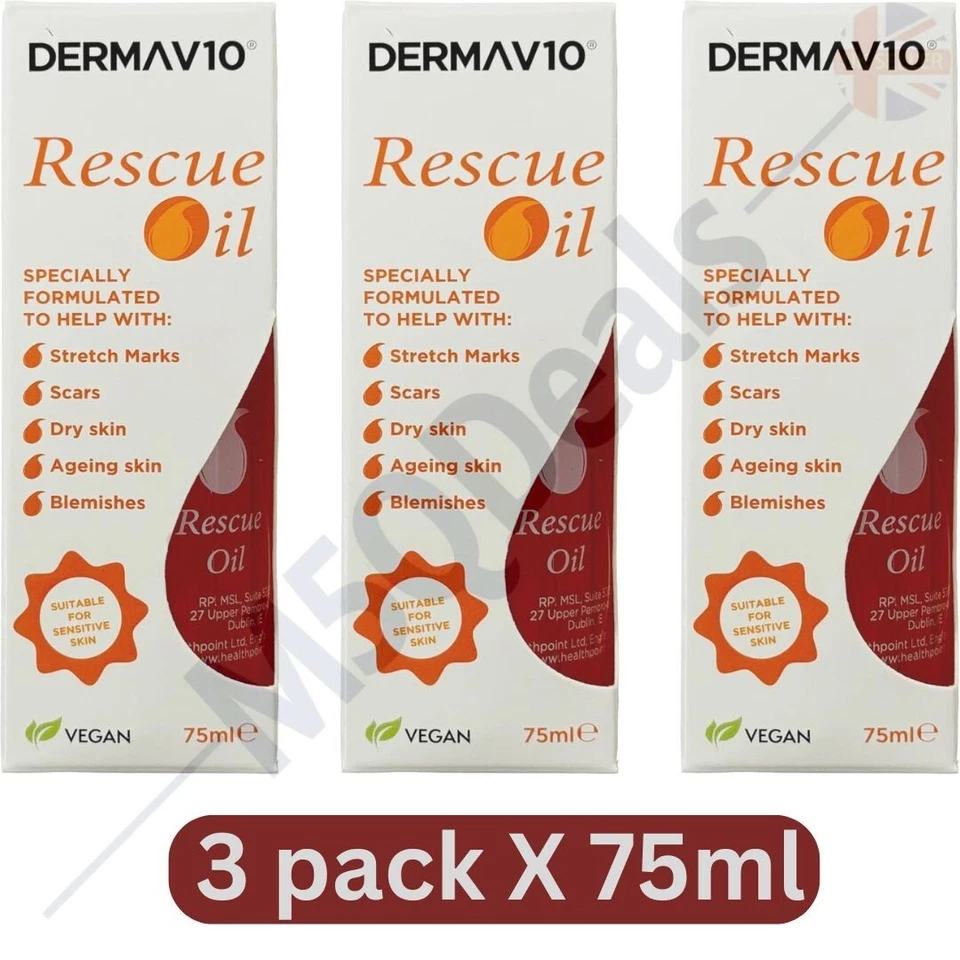 DERMAV10-Rescue Oil For Scars,Ageing Skin,Blemishes & Stretch Marks(3 PackX75ml)