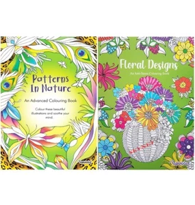 2 x Anti-Stress Adult Colouring Books For Adults Teen PATTERNS IN NATURE FLORAL - Imagen 1 de 24
