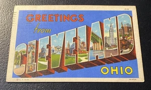 Saluti da Cleveland Ohio grande lettera cartolina lino 1955 O - Foto 1 di 2