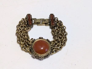 Jewel Kade JK Vintage Layered Chain Bracelet Cabochon Center Carnelian Brown - Picture 1 of 6