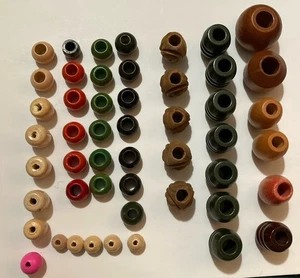 Wood Macrame Large & Small Beads Lot of 49 Various Sizes & Colors Vintage - Picture 1 of 6