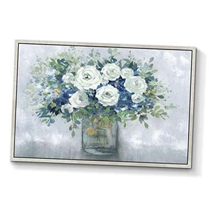 Flower Canvas Wall Art Framed: Abstract Floral Bouquet 36L" x 24W" blue framed - Picture 1 of 8