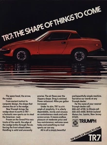 Pubblicità stampa vintage Triumph TR7 1975: Forma delle cose a venire testa di lancia - Foto 1 di 1