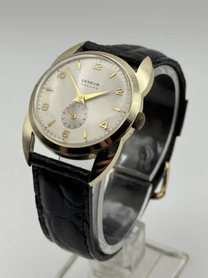 Vintage Geneva Jewelled Gold-Tone Automatic Watch – Black Leather Strap - Image 1 of 4