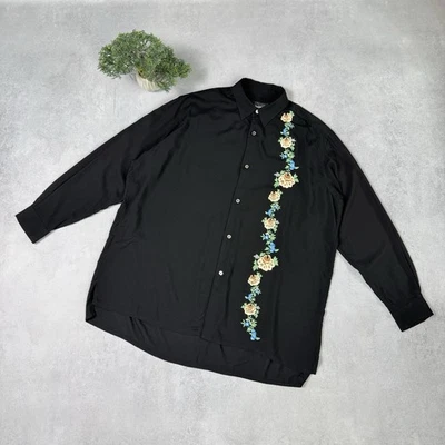 Y’s Yohji Yamamoto Vintage Embroidered Flowers Men Shirt Button Up Size 3 Black  - Image 1 of 4