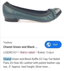 AUTHENTIC CHANEL BALLET FLATS EMBERALD GREEN LEATHER FLATS - Picture 1 of 11
