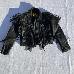 Vintage Unik Apparel Black Fringe Motorcycle Biker Jacket size S - Picture 1 of 11
