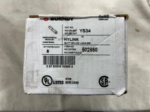 Box of (6) Burndy YS34 500 MCM Long Barrel Compression Butt Splice - Picture 1 of 3