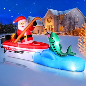 Papá Noel inflable de Navidad de 11 pies pesca en el barco, explota al aire libre... - Imagen 1 de 6