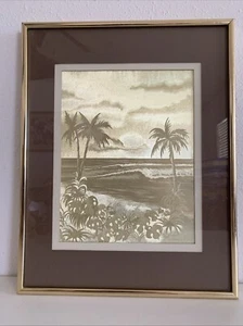 Hawaii Maui Beach Sea Shore Palm Trees Foil Art By Manifestations 1983 With COA - Picture 1 of 8