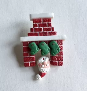 Holiday Hallmark Cards Santa Claus Coming Down the Chimney Christmas Lapel Pin - Picture 1 of 3