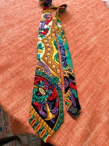 GIANNI VERSACE VINTAGE 90ERer ATELIER VERSACE BAROCK KRAWATTE SILBER GOLD ITALIEN - Bild 1 von 1