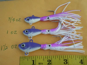 21 ULTRA MINNOW BUCKTAIL JIG 3/4,1,1-1/2 OZ S.S. HOOK PURPLE/WHITE HOOCHIE 7ea - Picture 1 of 4
