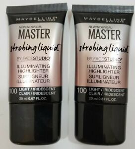 Maybelline New Master Strobing Liquid Highlighter  # 100 Light --Lot of 2-- NEW.