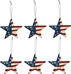 Metal American Flag Barn Star Wall Decor Patriotic Hanging Red White Blue 6/set - Picture 1 of 6