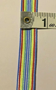 5 Yards Gummiband bunt gestreift blau grün gelb rot 5/8" 16 mm breit - Bild 1 von 2