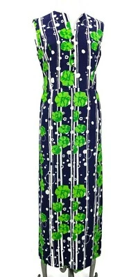 Maxi vestido vintage años 60 Gregg Draddy para mujer 10/12? Floral azul marino verde Foto 1 de 4